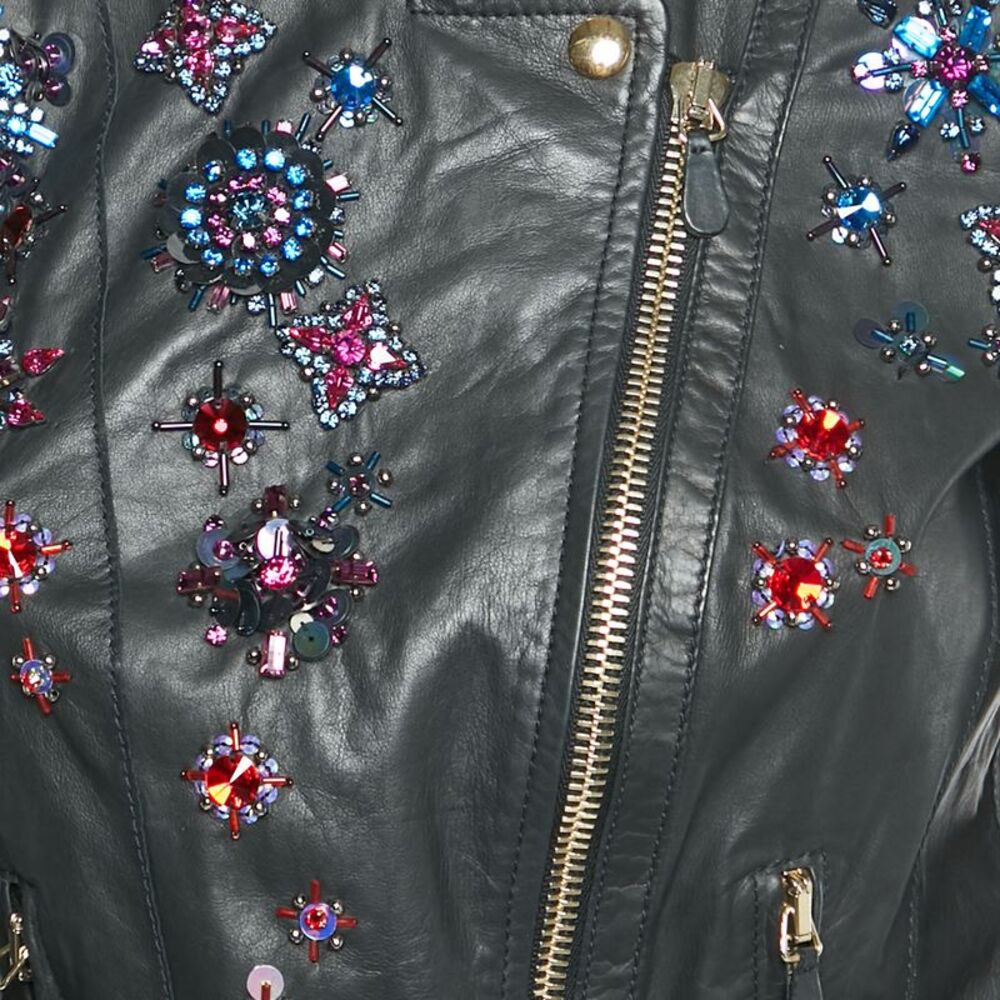 Roberto Cavalli Black Leather Embellished Biker Jacket S - Picture 3 of 5